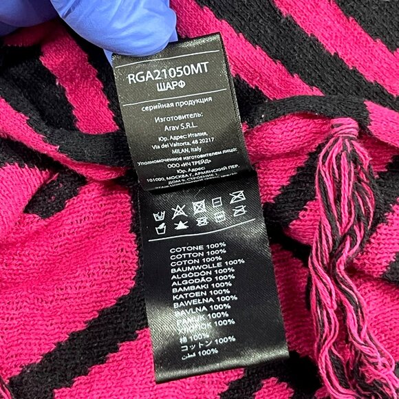 John Richmond Black & Pink Hooded Poncho Scarf With Fringes Made in Italy - Picture 5 of 6